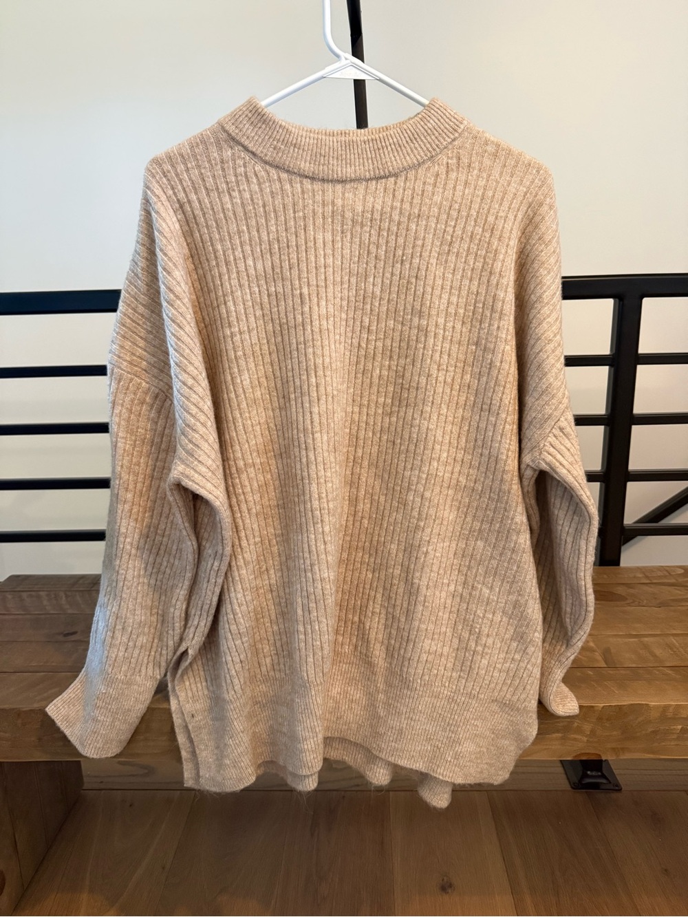 H&M Ribbed Cowl-Neck Sweater - Light Beige